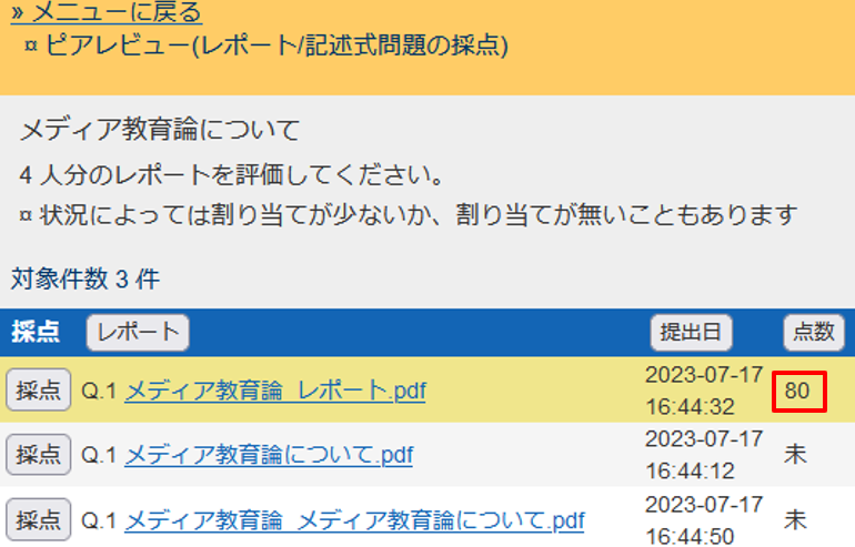 学生同士で相互評価する